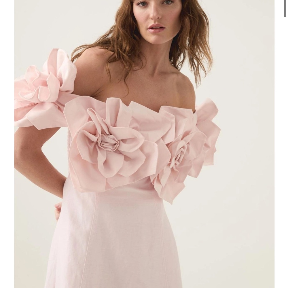 Pink Ruffled Off-Shoulder Gown for Weddings